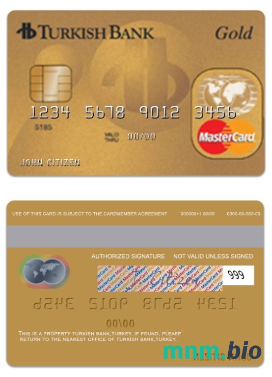 Turkey TurkishBank złoto przykład karty mastercard w formacie PSD